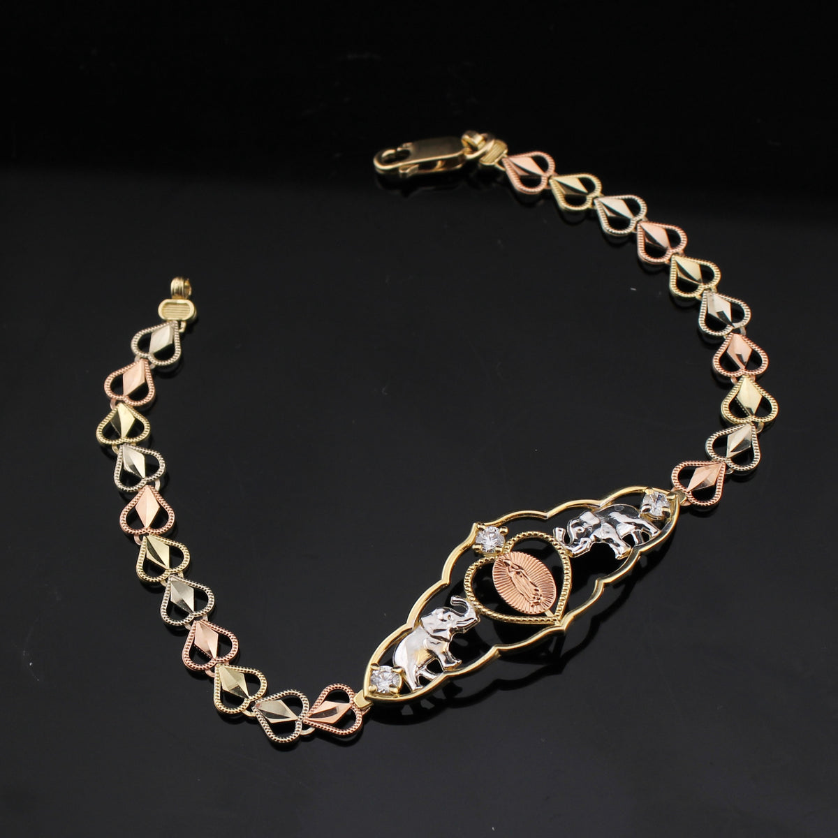 Pulsera de la Virgen María de oro tricolor de 14K auténtico