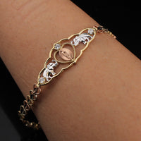 Pulsera de la Virgen María de oro tricolor de 14K auténtico