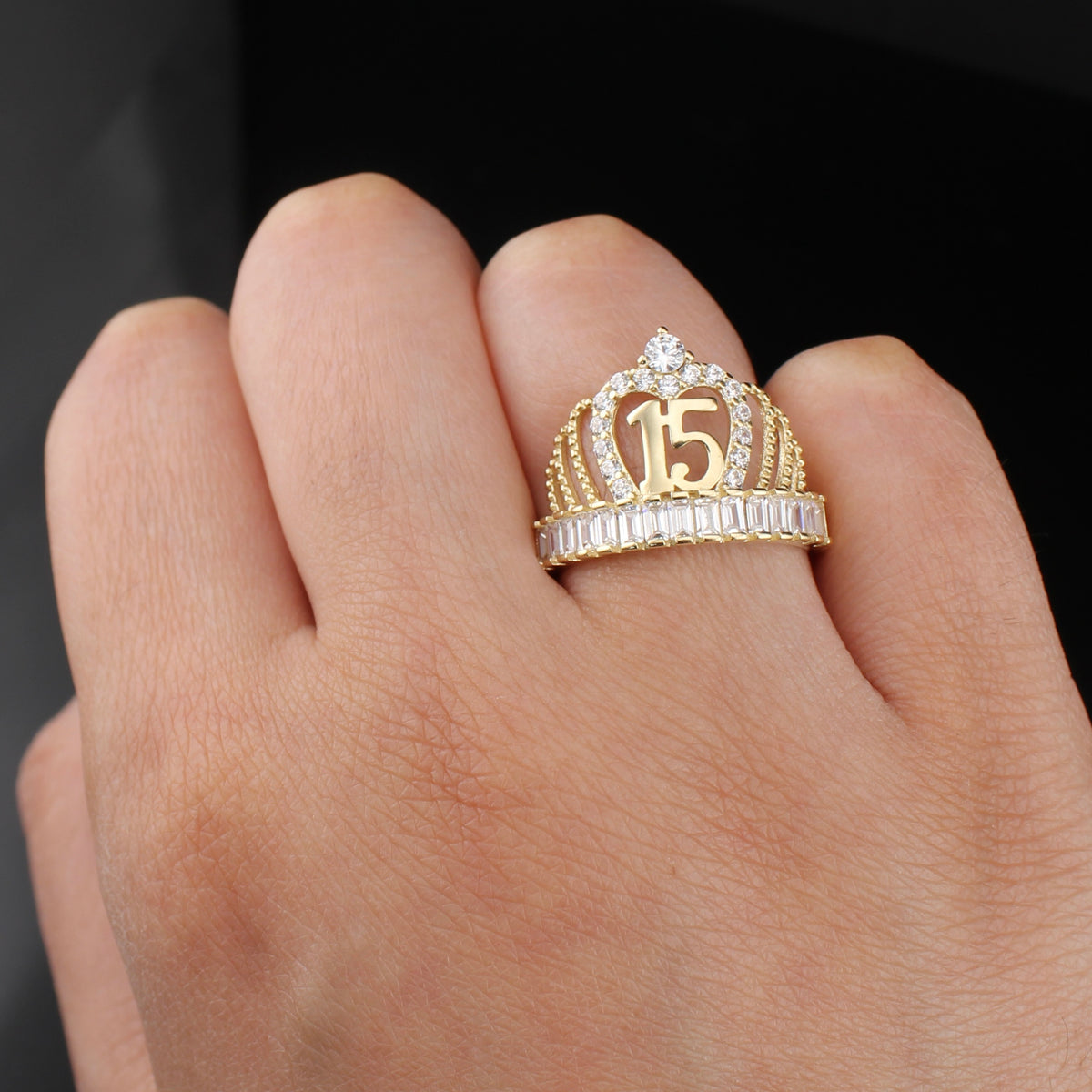 Anillo de quinceañera de oro auténtico de 14K