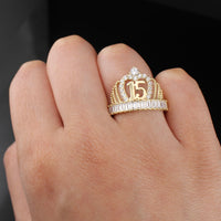 Anillo de quinceañera de oro auténtico de 14K