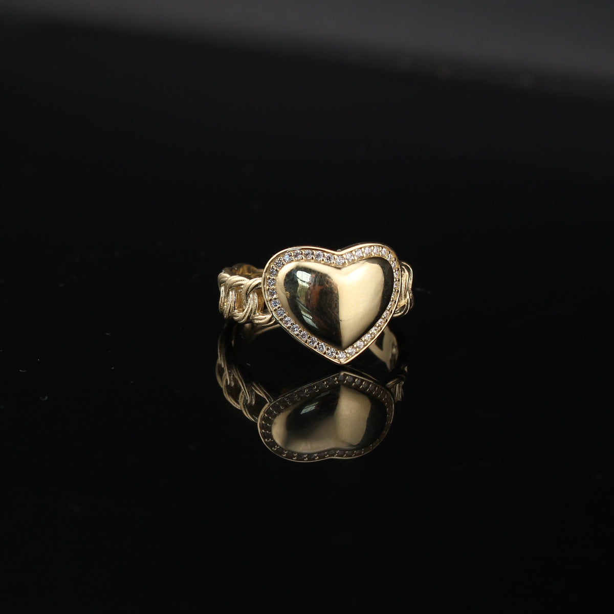Anillo de corazón de oro de 10K real