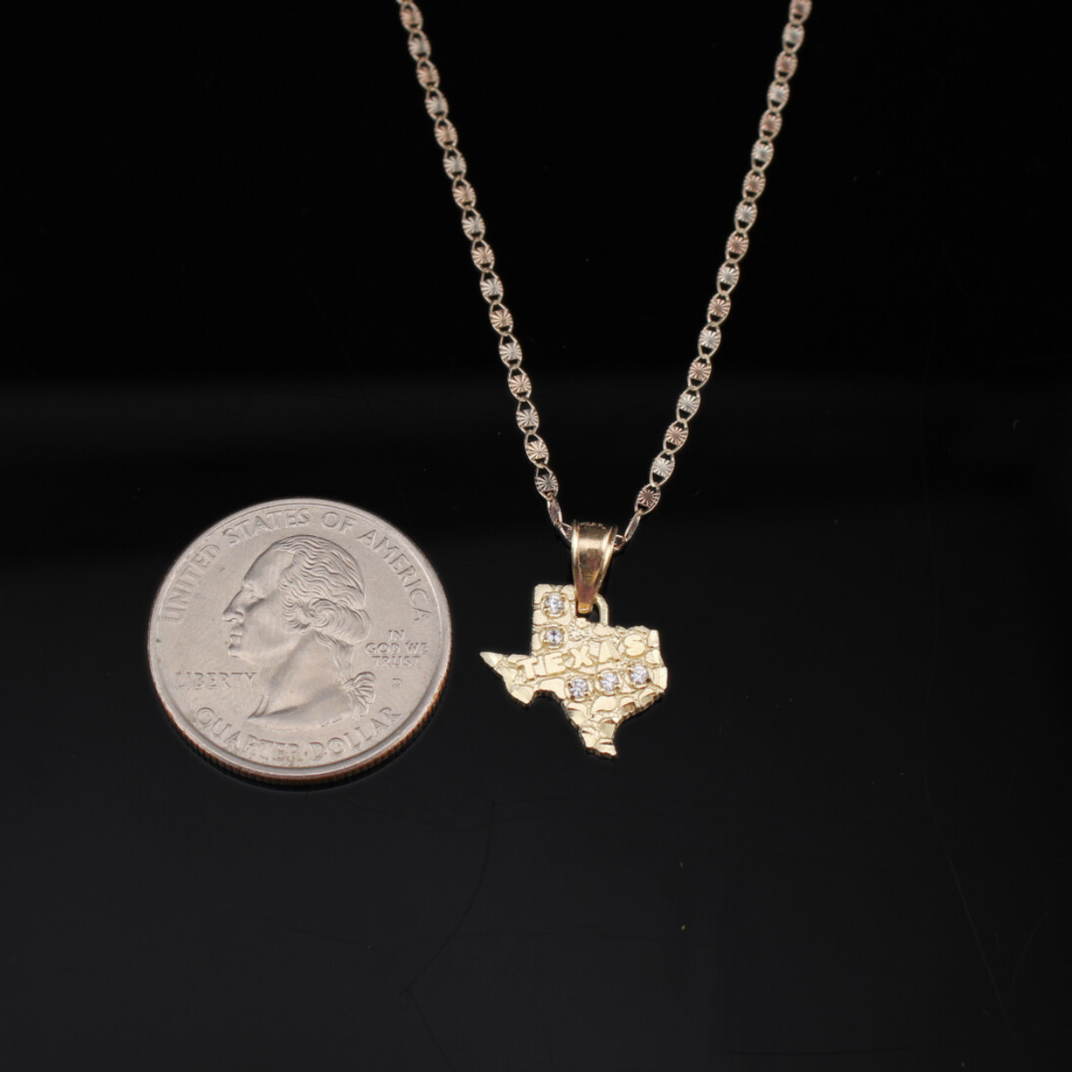 Colgante y cadena de pepita de Texas de oro de 10K auténtico