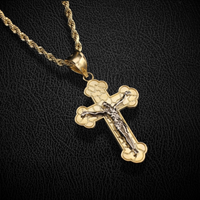 Colgante y cadena de cruz con pepita de oro de 10 quilates auténtico