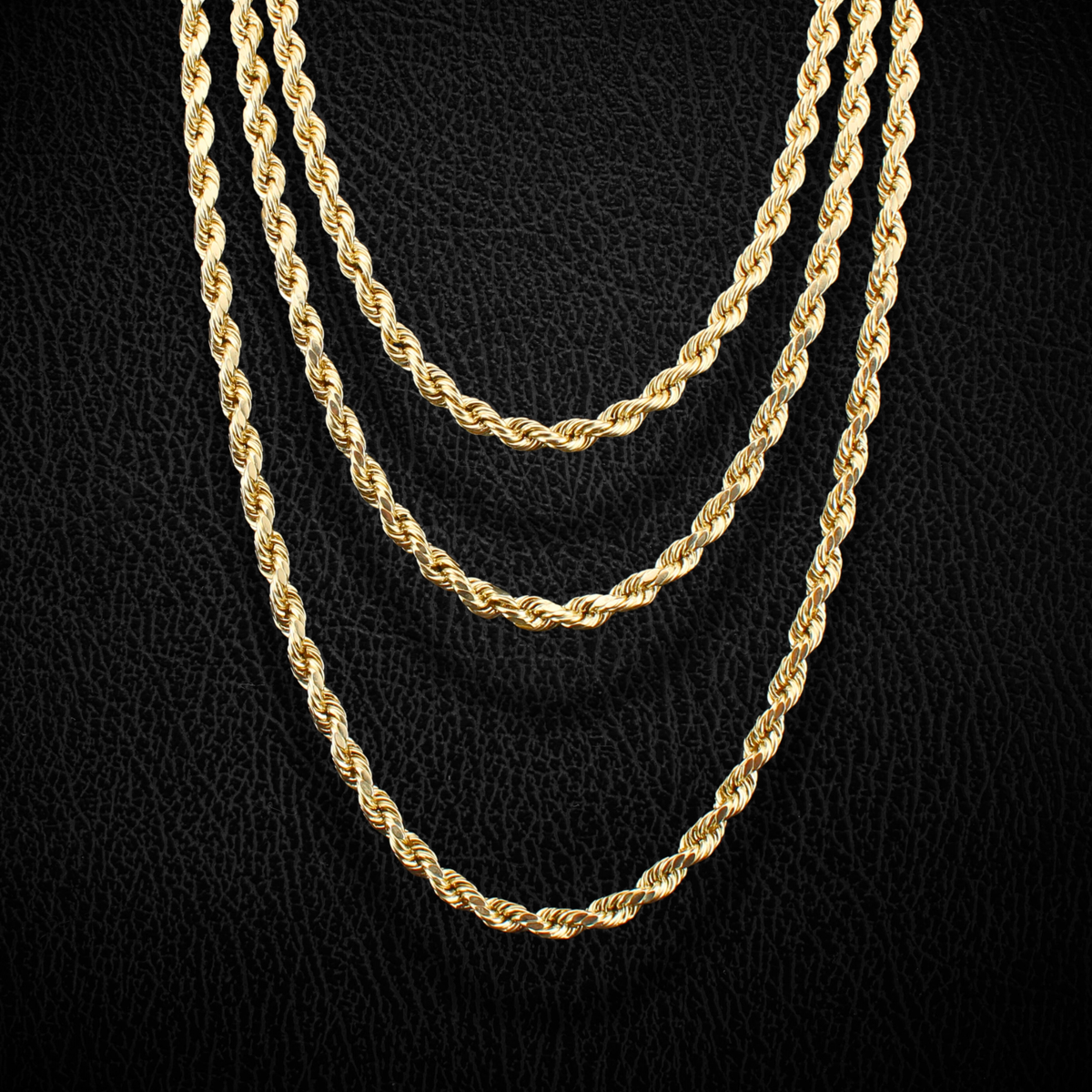 Cadena de cuerda de oro de 10K auténtico de 5 mm