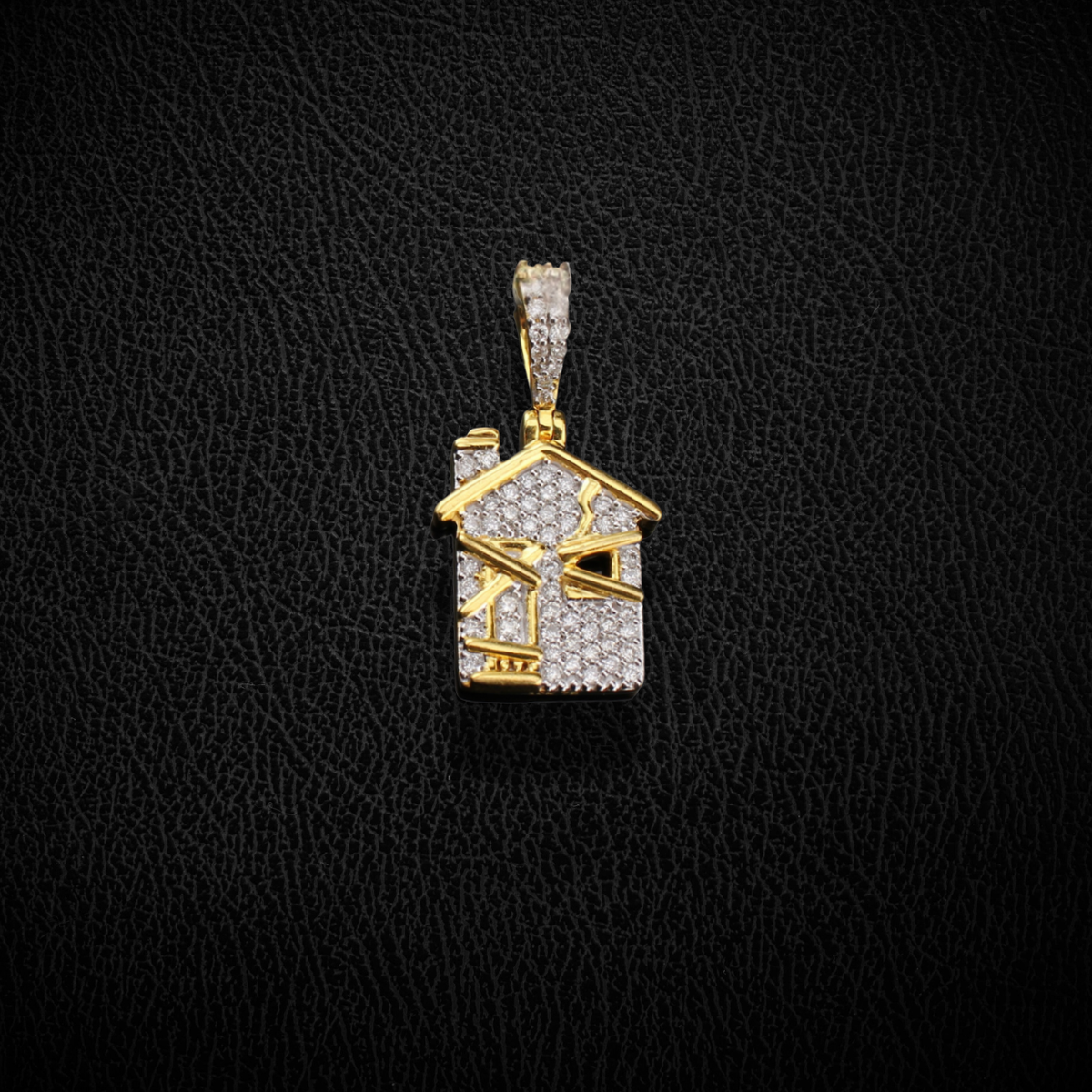 Colgante de oro de 10K auténtico con diseño de casa "Trap House" y diamantes