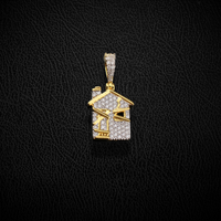 Colgante de oro de 10K auténtico con diseño de casa "Trap House" y diamantes