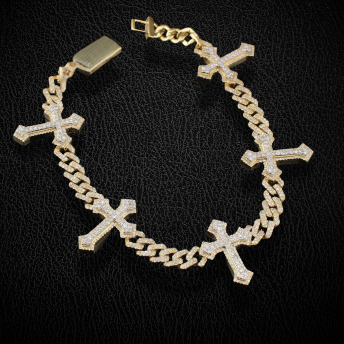 Pulsera de cruz con diamantes de oro de 10K dos tonos genuina, 4.72 CTW