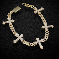 Pulsera de cruz con diamantes de oro de 10K dos tonos genuina, 4.72 CTW