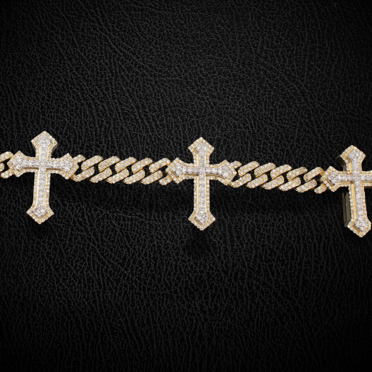 Pulsera de cruz con diamantes de oro de 10K dos tonos genuina, 4.72 CTW