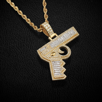 Real 10K Gold Diamond Pistol Pendant & Chain