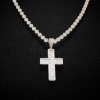 Cadena de oro de 10K y diamante auténticos y cruz de diamantes