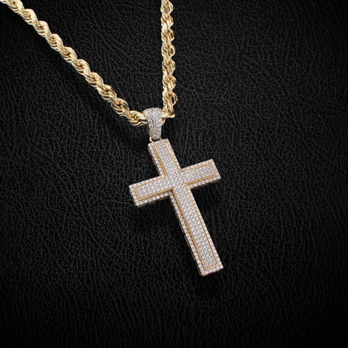 10k Diamond Cross Pendant Two Tone - on black background - ICEbyAK