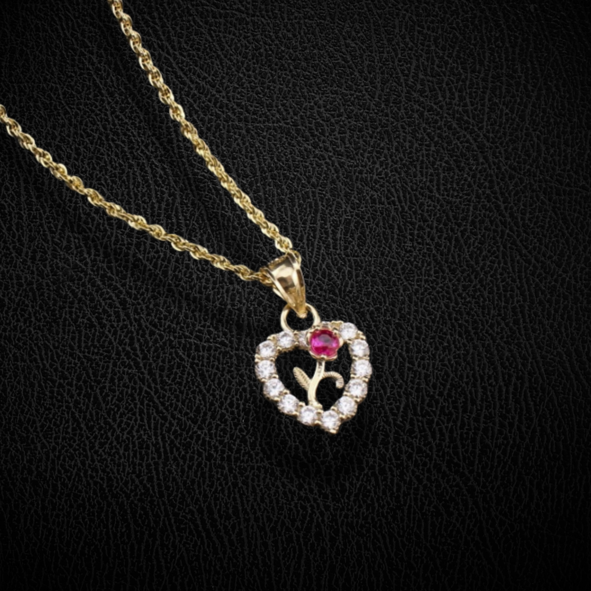 Real 10K Gold Heart Rose Pendant