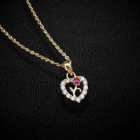 Real 10K Gold Heart Rose Pendant