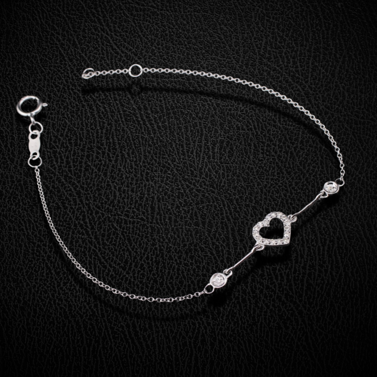 Pulsera de corazón con diamantes de oro de 14 quilates auténtico