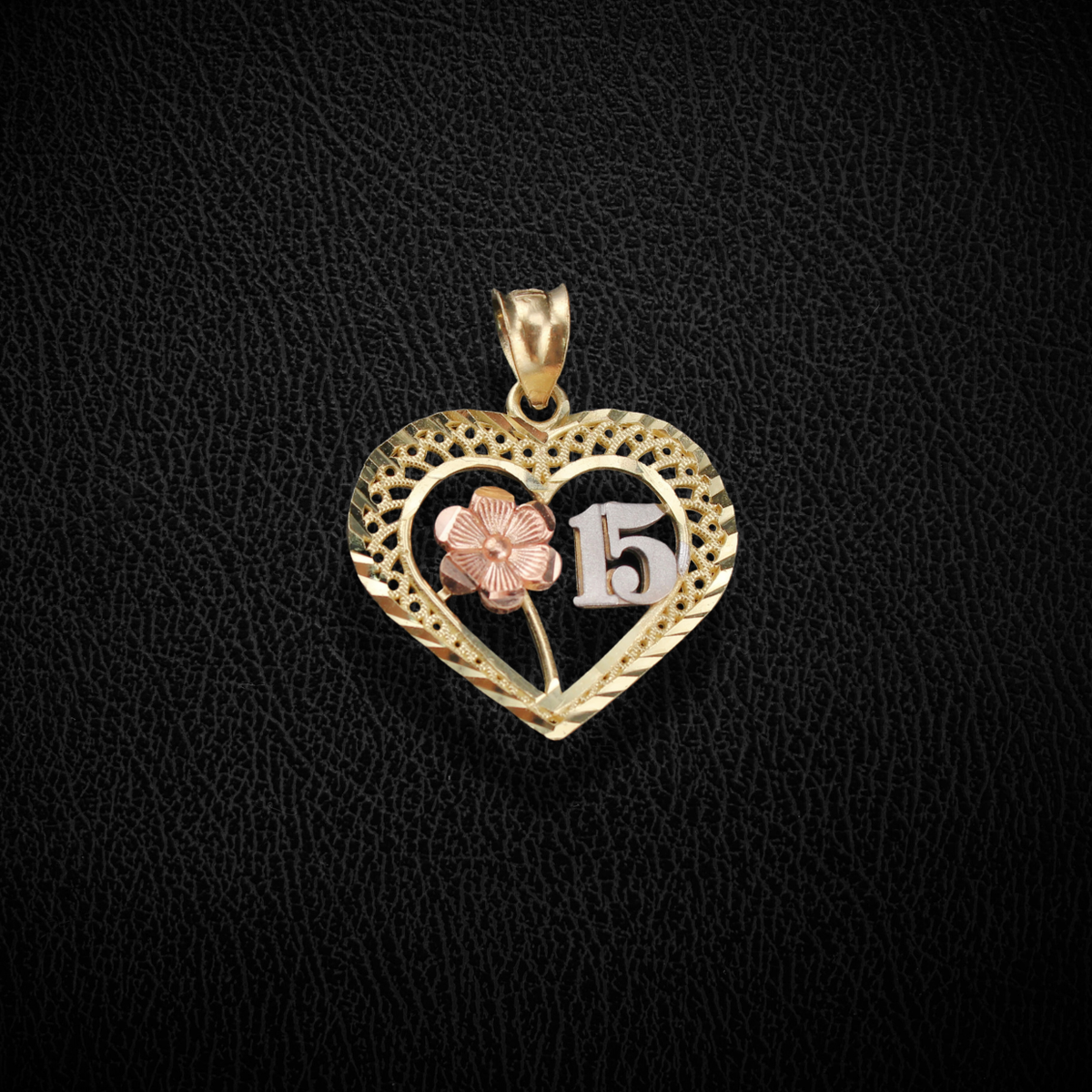 Real 10K Gold Heart Quinceañera Pendant