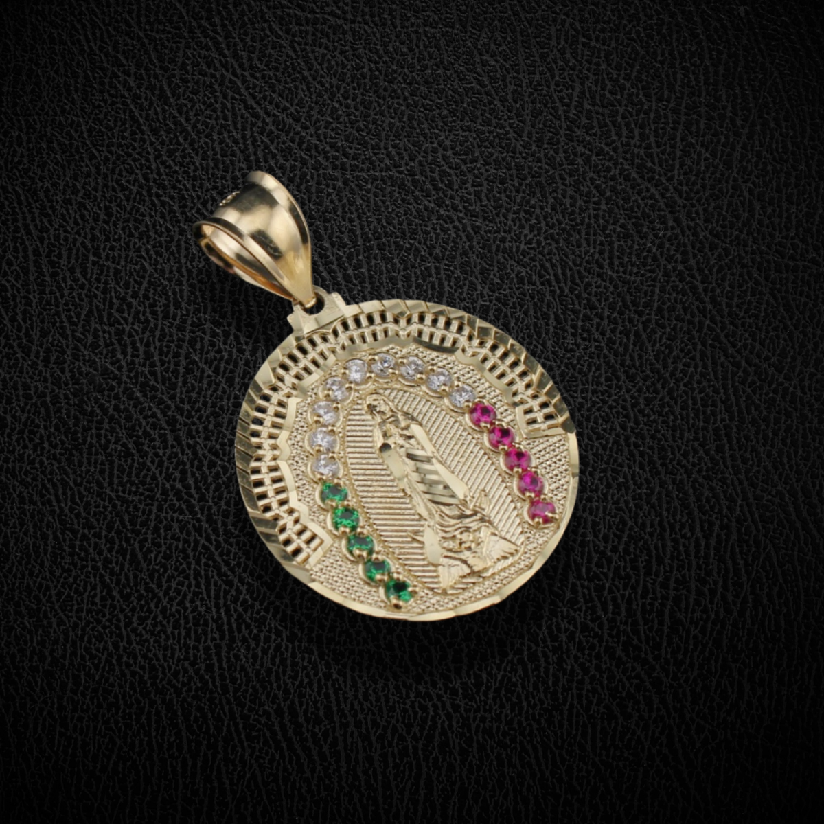 Real 10K Gold Round Virgin Mary Pendant