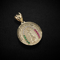 Real 10K Gold Round Virgin Mary Pendant
