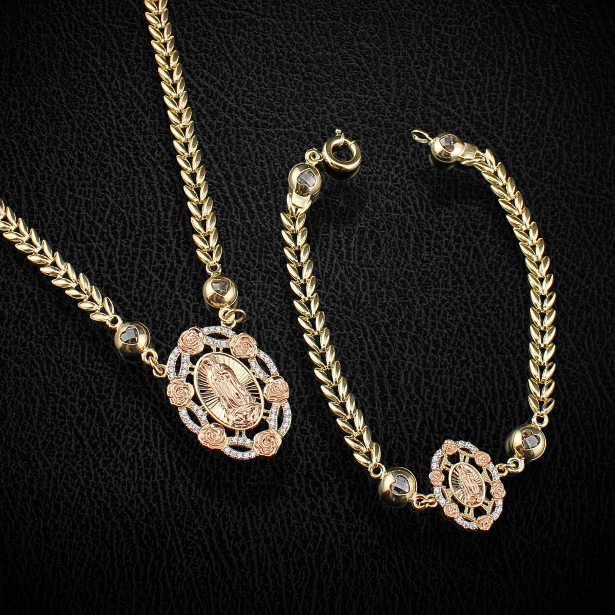 Real 10K Gold Virgin Mary Necklace & Bracelet