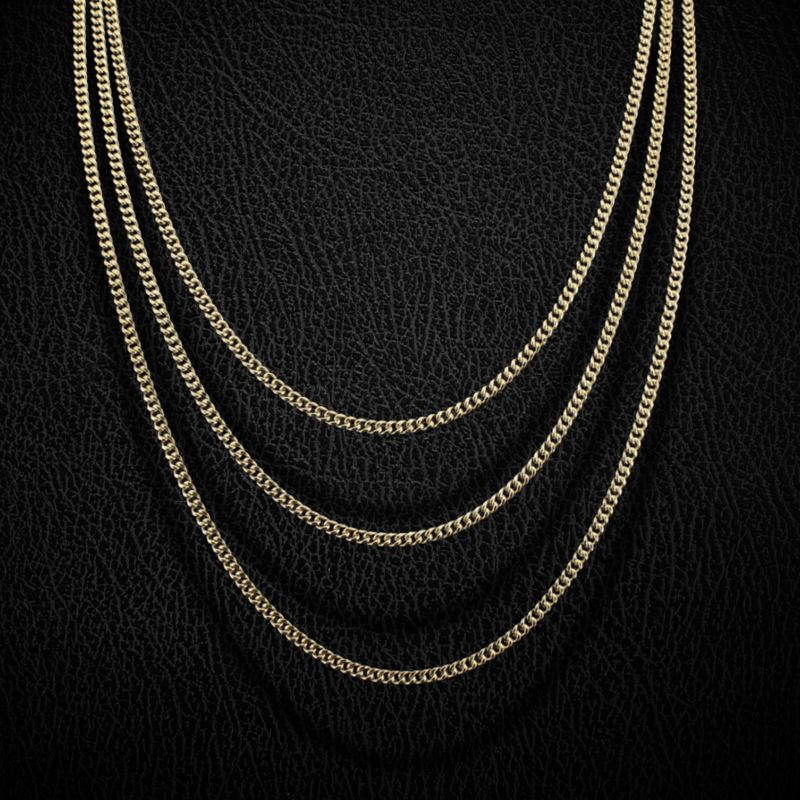 Cadena cubana de oro de 14K de 3 mm auténtica