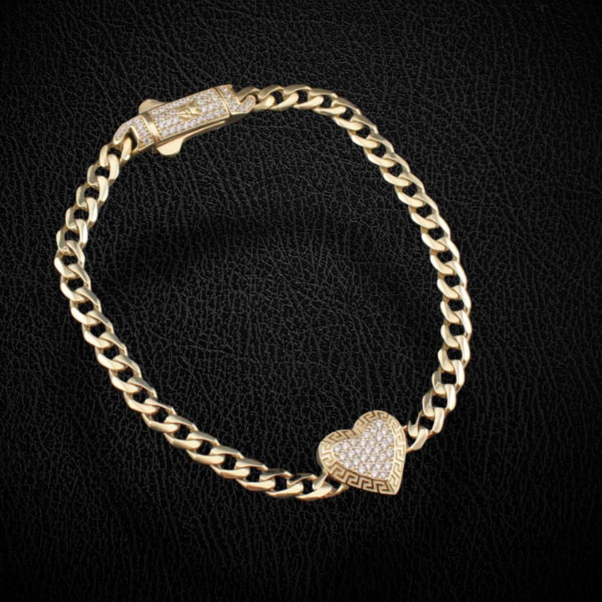 Real 10K Gold Cuban Heart Bracelet
