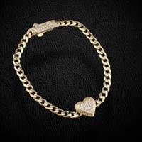 Real 10K Gold Cuban Heart Bracelet