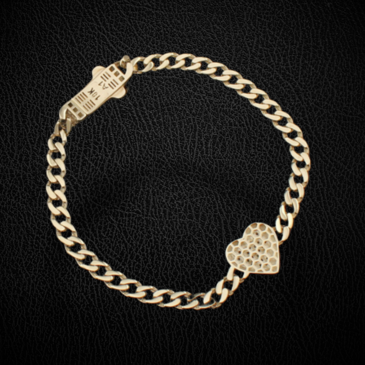 Real 10K Gold Cuban Heart Bracelet