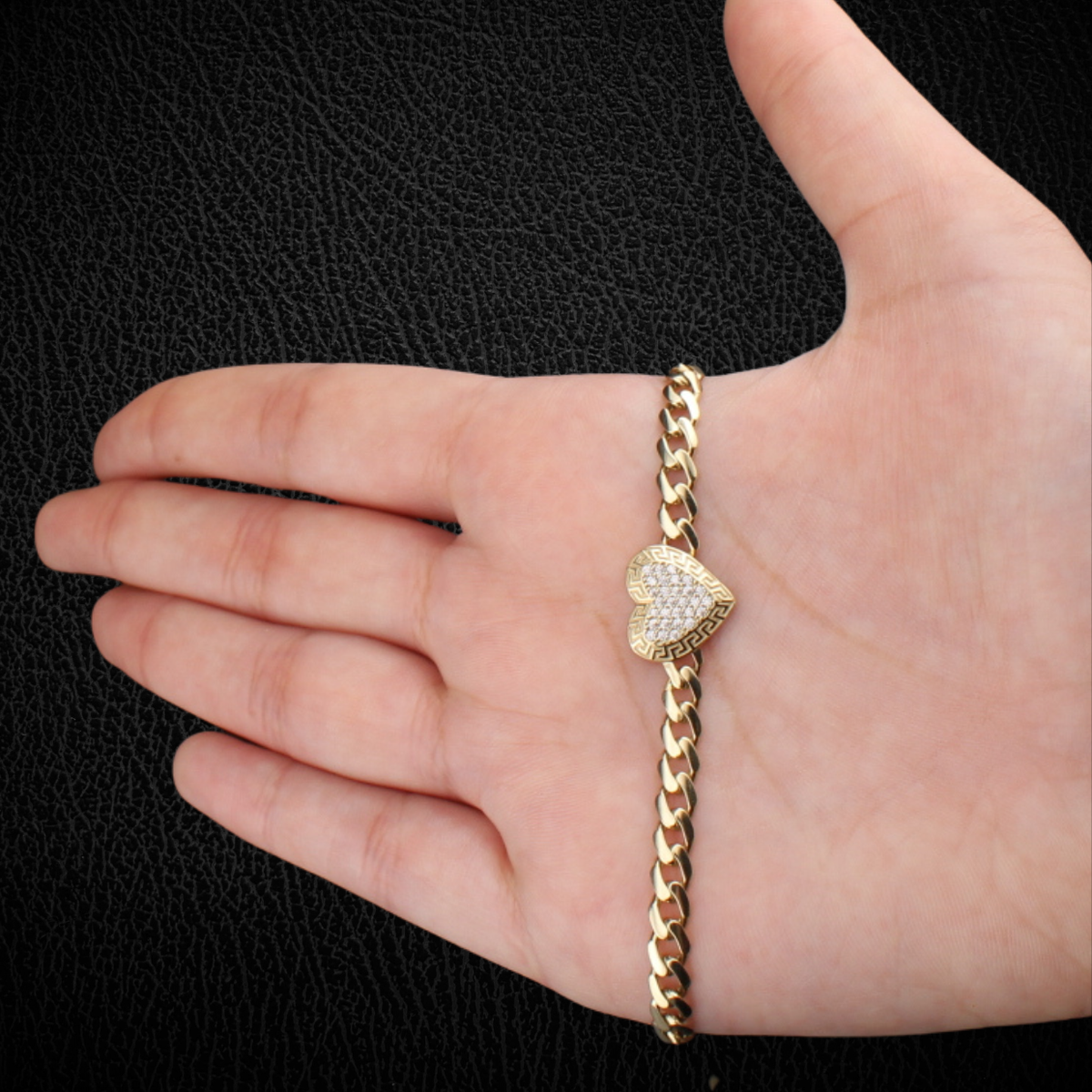 Real 10K Gold Cuban Heart Bracelet