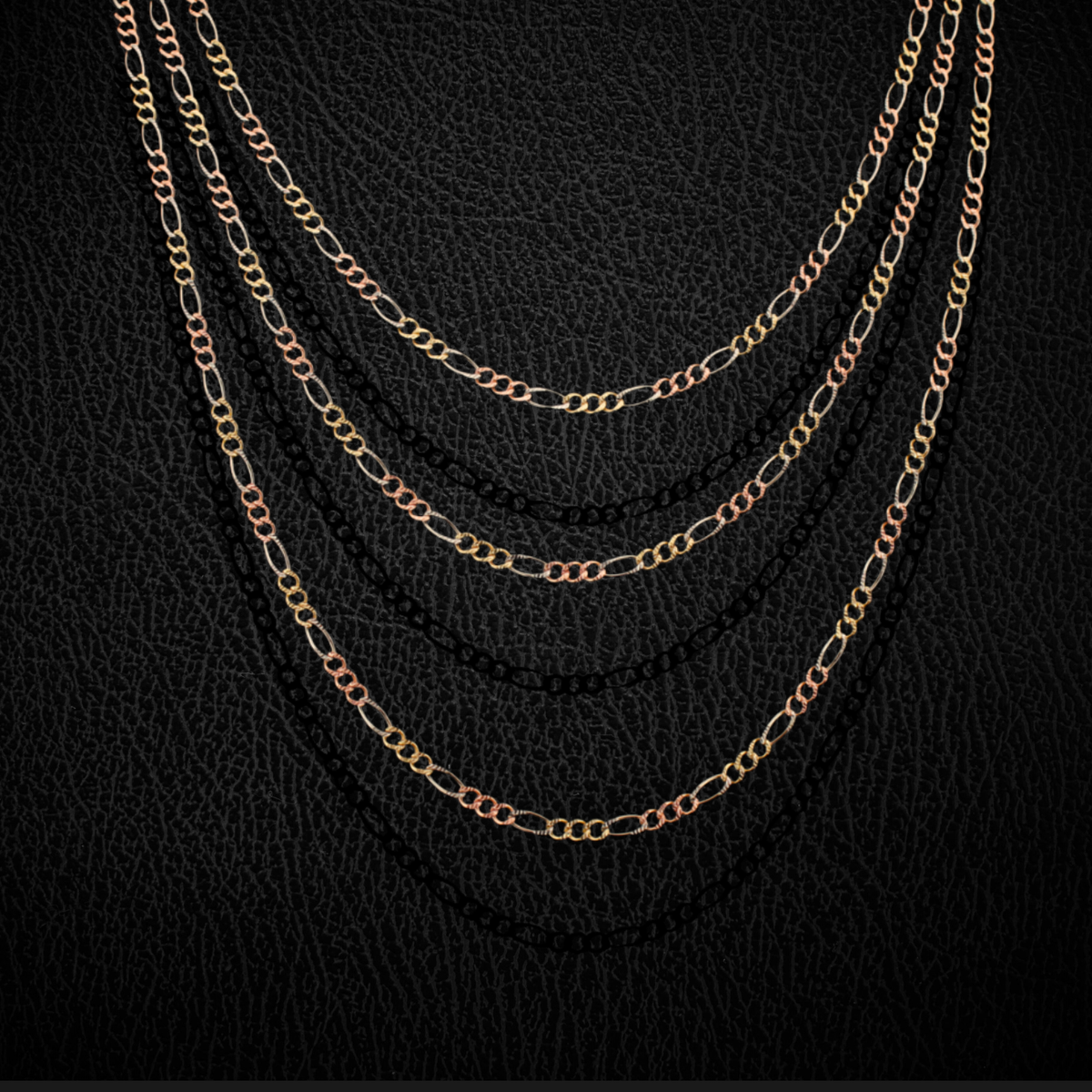 Real 14K Tri-Color Gold Figaro Chains