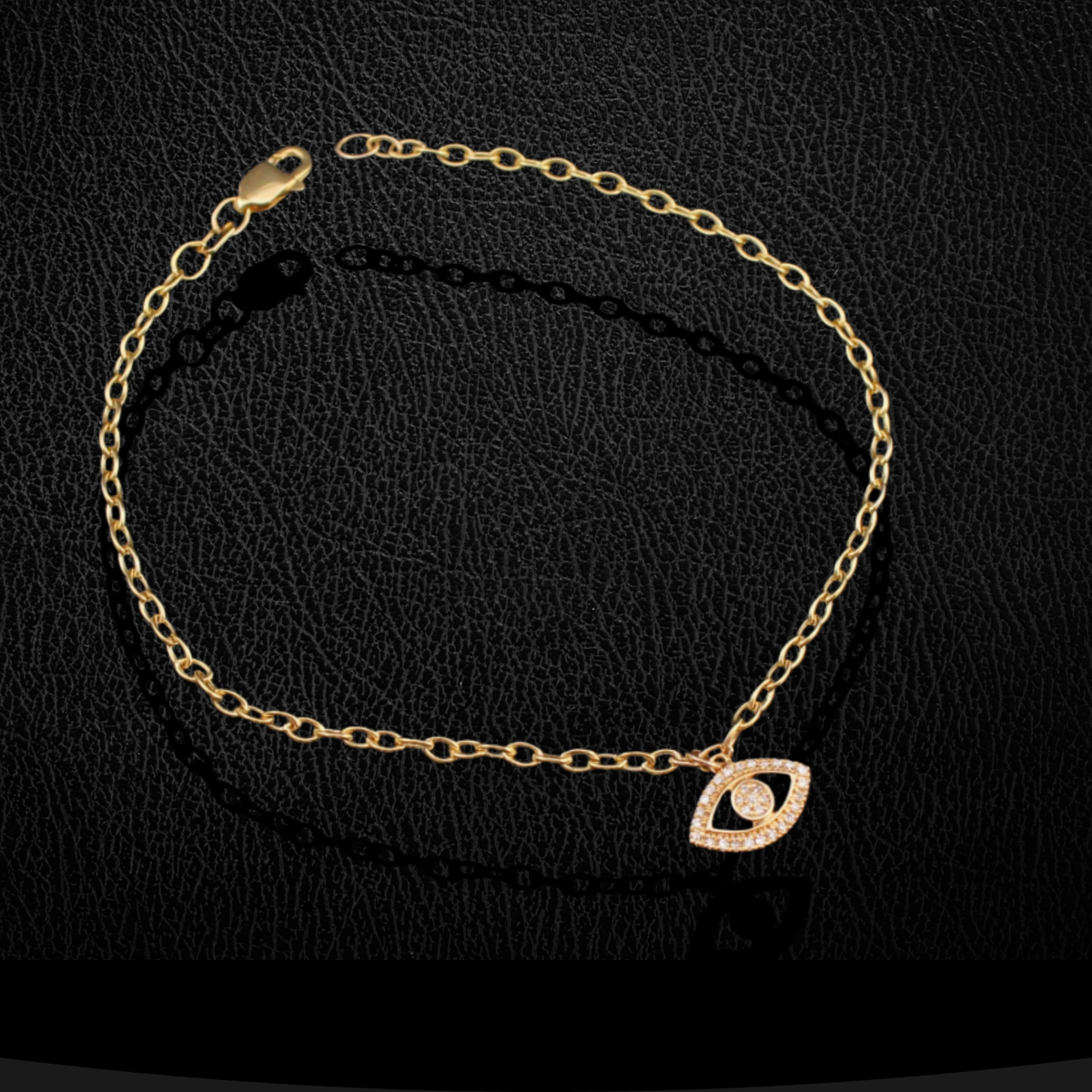 Pulsera de oro de 10K con diamante de ojo turco auténtico