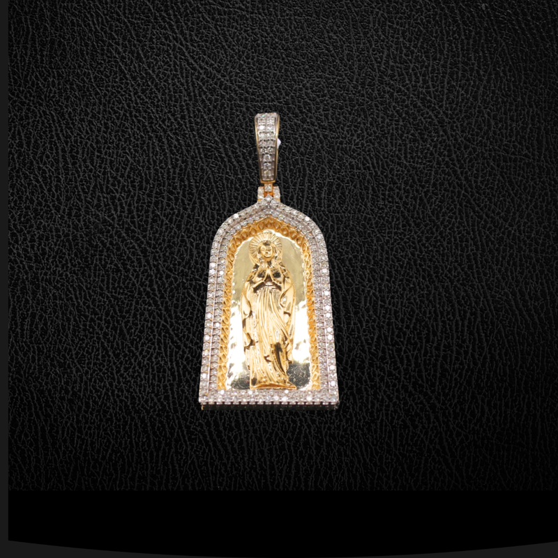 Colgante de la Virgen María con Diamantes y Oro de 10K auténtico