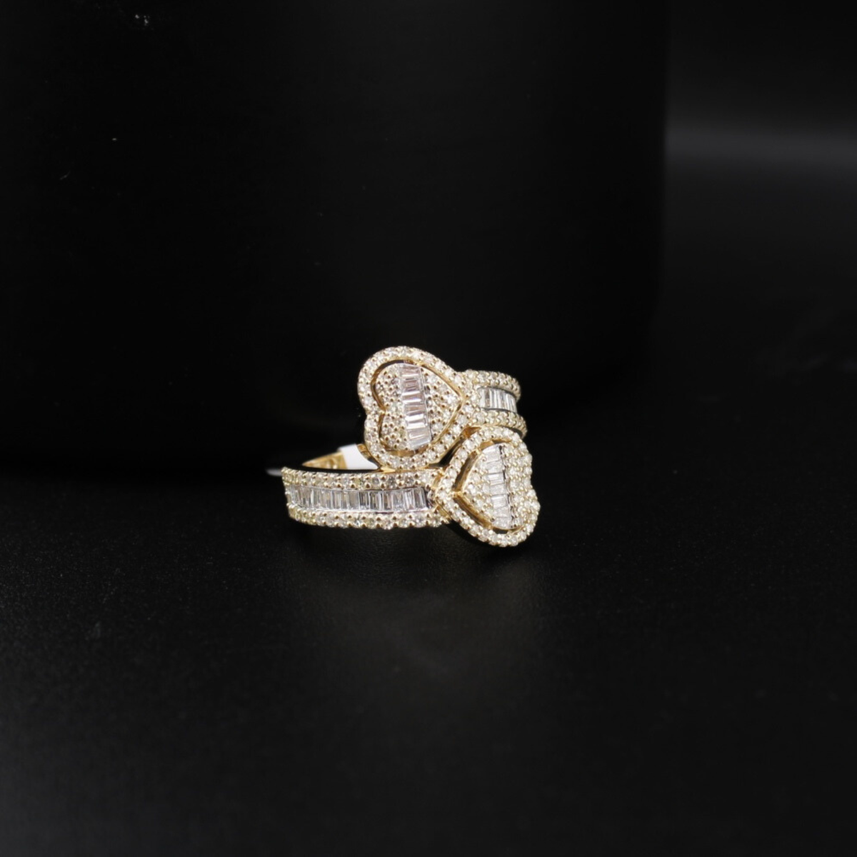 Real 10K Gold Diamond Double Heart Ring
