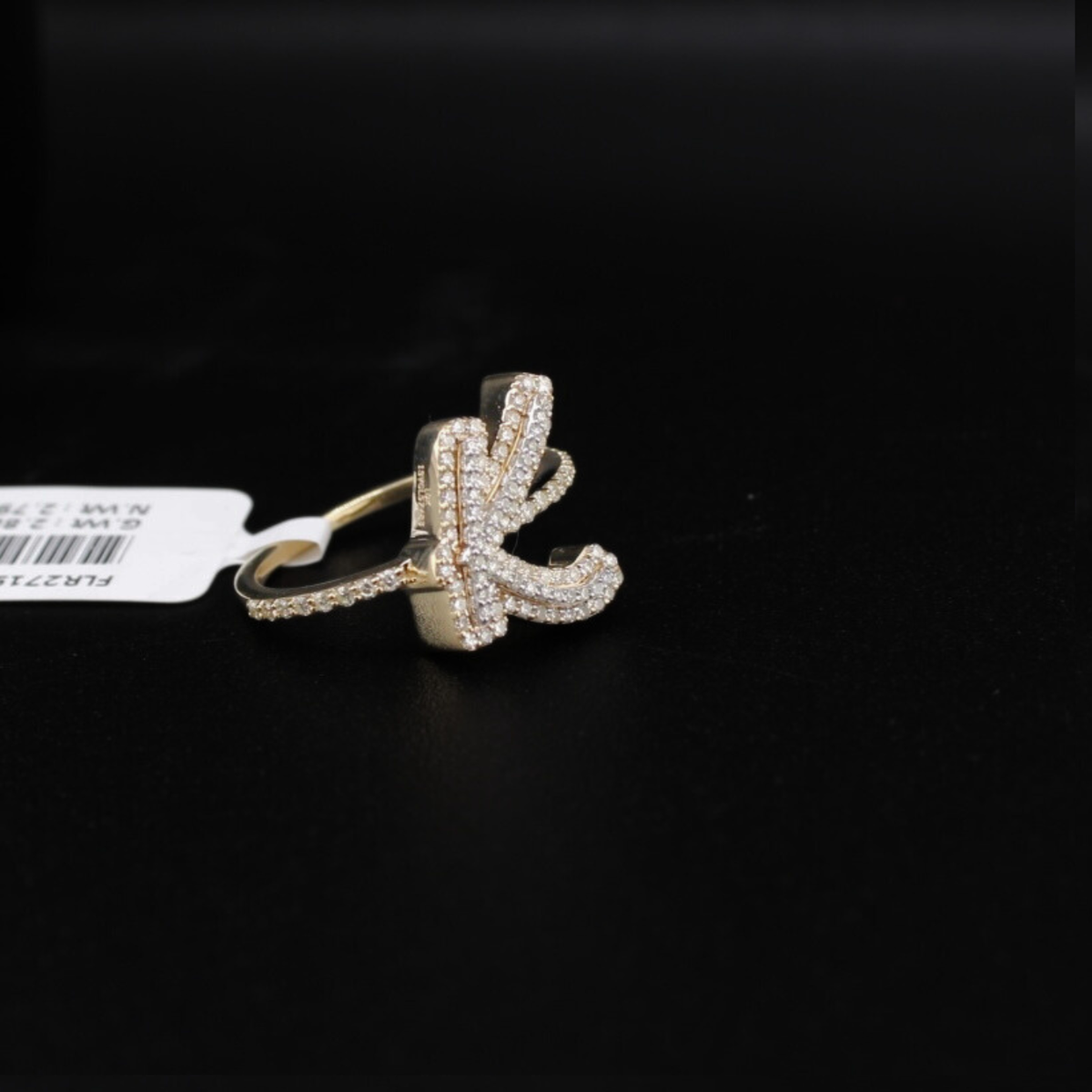 Anillo con la inicial K de oro de 10 quilates auténtico y diamantes