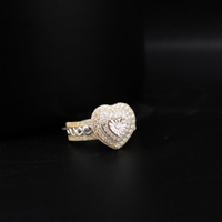 Anillo llamativo de corazón con diamantes en oro de 10K auténtico