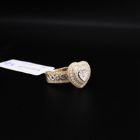 Anillo llamativo de corazón con diamantes en oro de 10K auténtico
