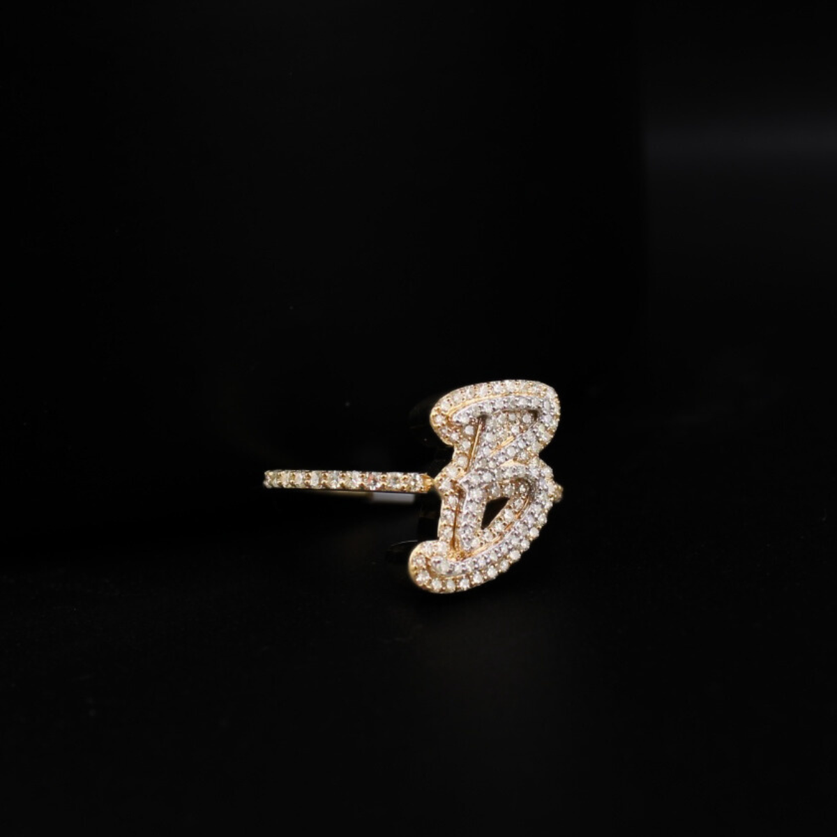 Real 10K Gold Diamond Letter B Initial Ring