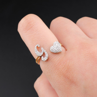 Anillo de oro de 10K auténtico con diamante y letra G inicial con forma de corazón