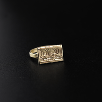Anillo rectangular de la Última Cena en oro de 10 quilates auténtico