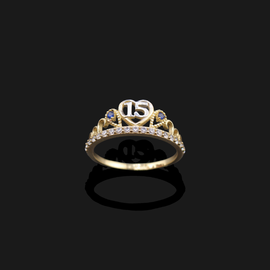 Real 10K Gold Quinceanera Ring with Blue Stones