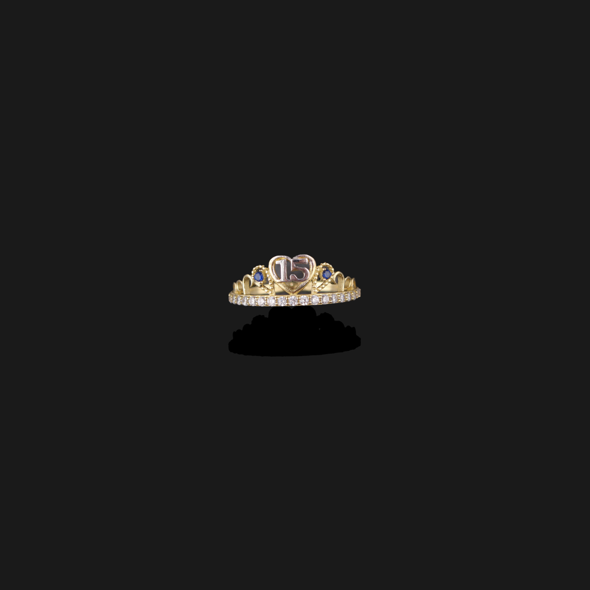 Real 10K Gold Quinceanera Ring with Blue Stones