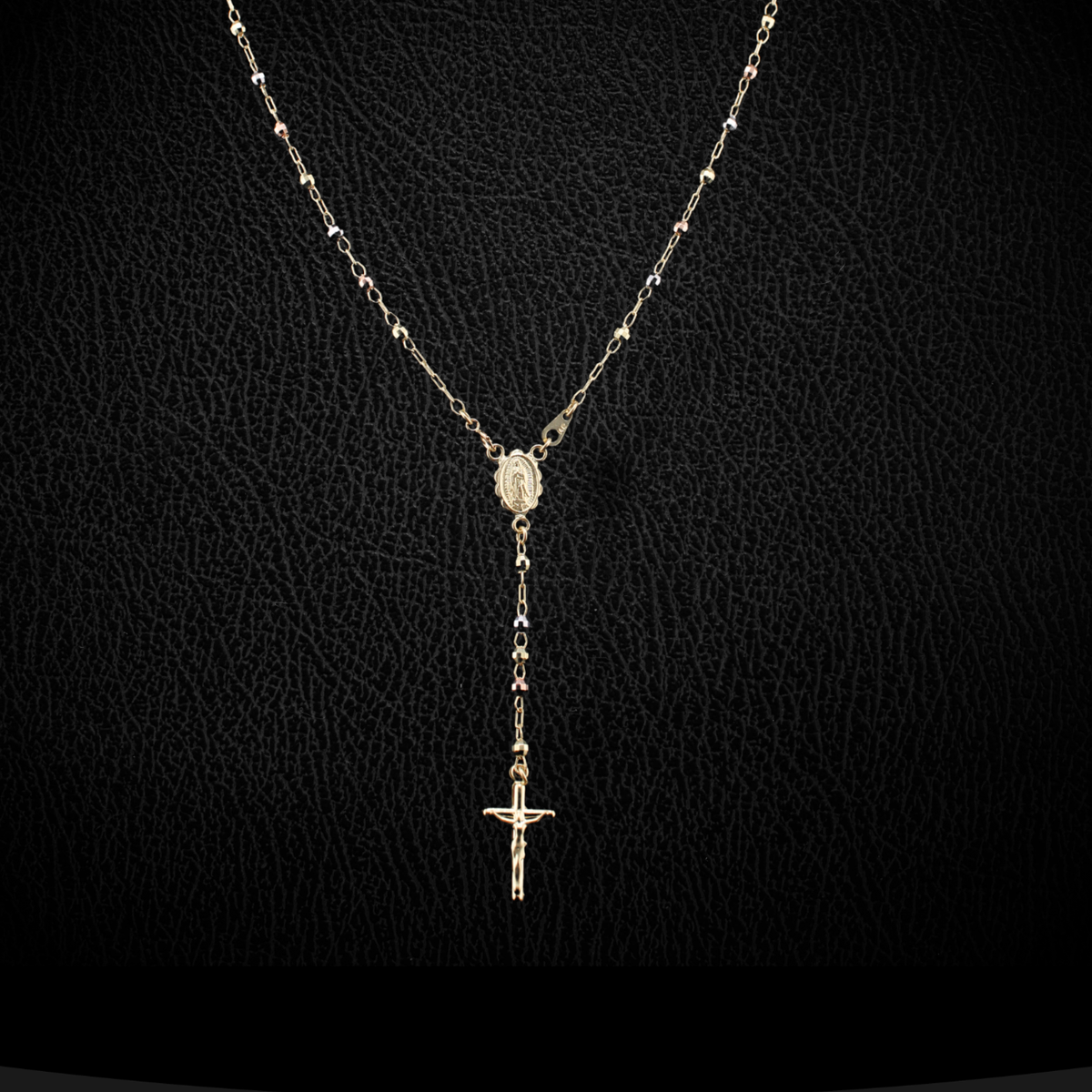 Real 14K Tri-Color Gold Rosary Chain