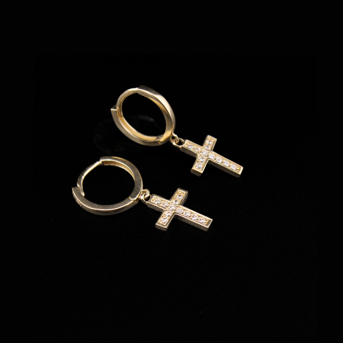 Real 14K Gold Cross Drop Hoops