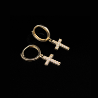 Real 14K Gold Cross Drop Hoops