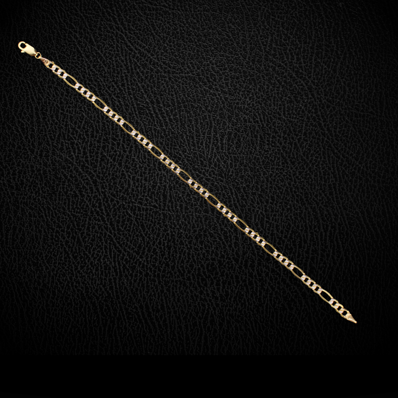 Pulsera de oro de 10K auténtico, diseño Figaro de corte diamante, 4 mm