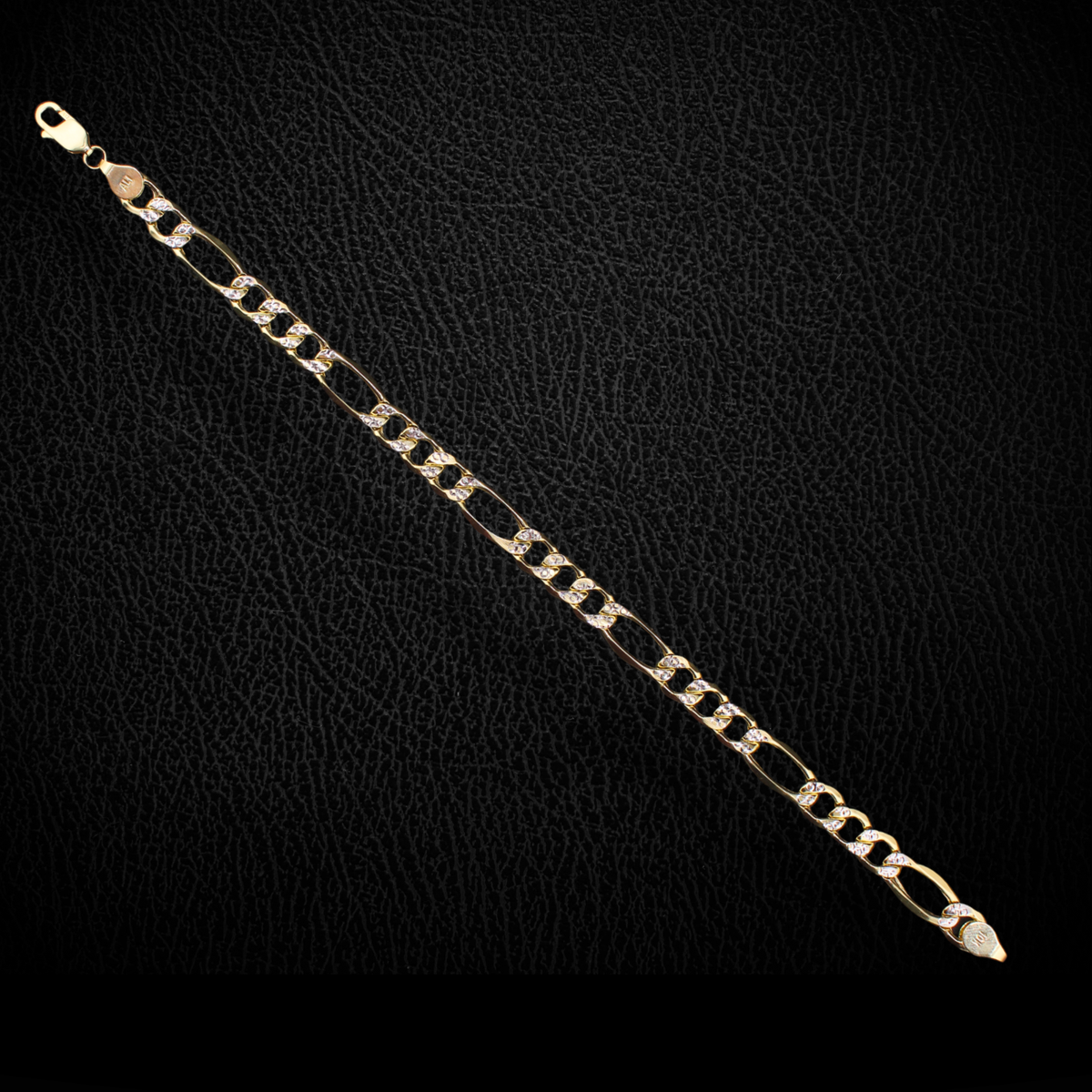 Pulsera de oro de 10K auténtico, diseño Figaro de 8mm con corte de diamante