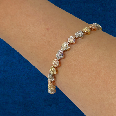 14K Tri Color Heart Dazzled Bracelet