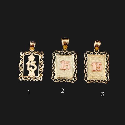 10K Real Gold Quinceañera Pendant Square