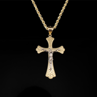 Real 10K Gold Nugget Cross Crucifix Pendant & Chain