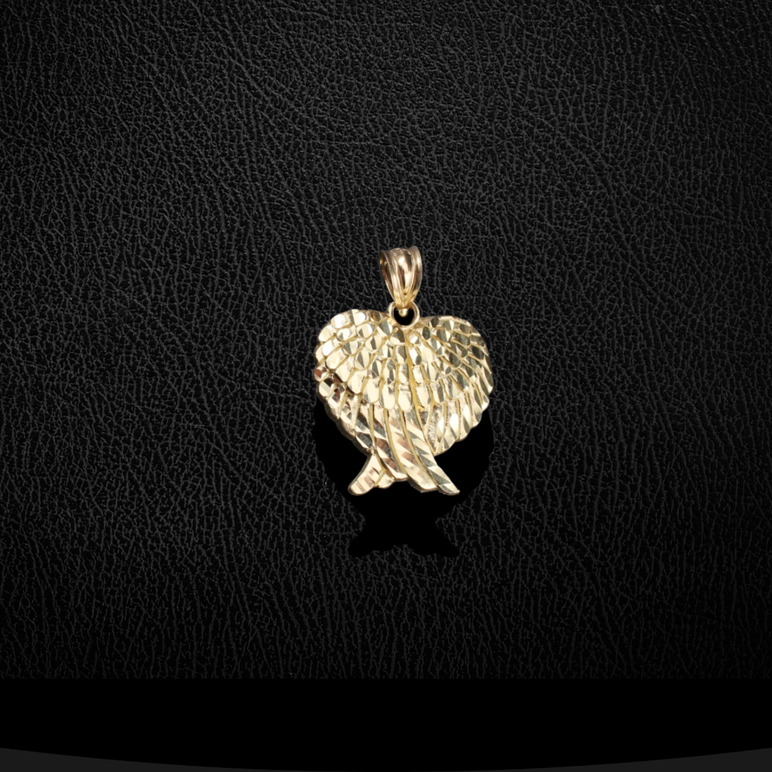 Real 10K Gold Angel Wings Heart Pendant