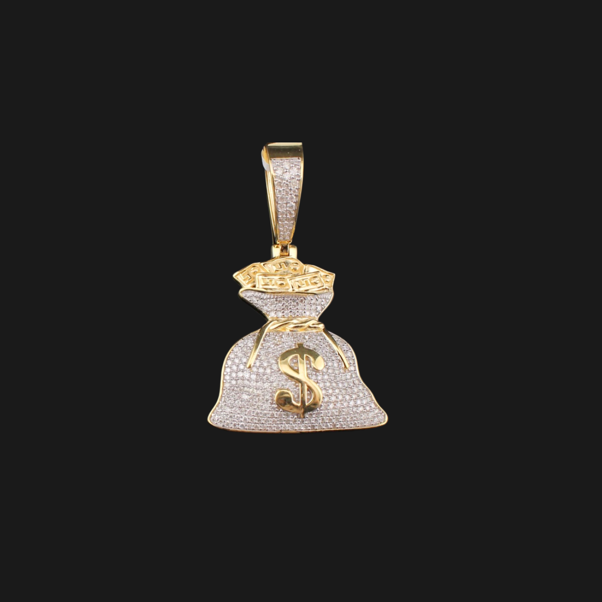 Real 10K Gold Diamond Moneybag Pendant